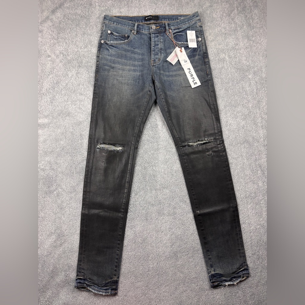 Purple Men's Distressed Straight Jeans - Gray